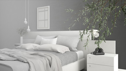 Unfinished project of minimalistic modern bedroom, sketch abstract interior design