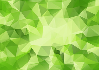Fototapeta na wymiar Polygonal abstract with focusing light in the middle and green gradient shading background.