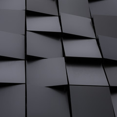 Surface of modern building. Abstract 3d black squares opened up in different way.  Blank for background design.