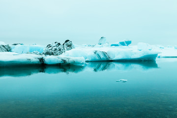 Fototapeta na wymiar Iceberg lagoon jokulsarlon on the south of Iceland. Toned