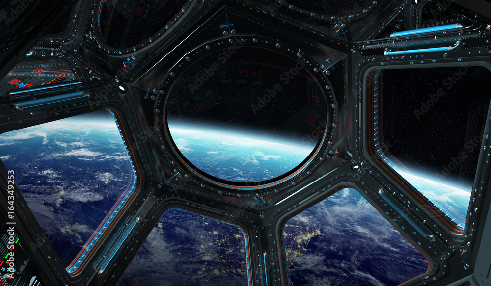 Poster View of planet Earth from a space station window 3D rendering elements of this image furnished by NASA