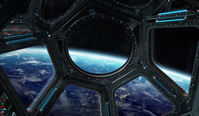 View of planet Earth from a space station window 3D rendering elements of this image furnished by NASA © sdecoret