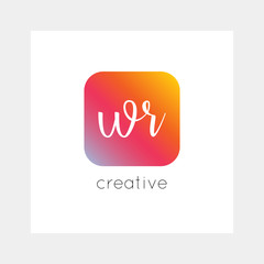 WR logo, vector. Useful as branding, app icon, alphabet combination, clip-art.