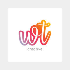 WT logo, vector. Useful as branding, app icon, alphabet combination, clip-art.