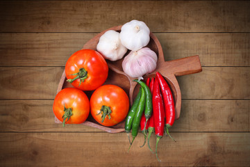 Garlic,Chili, onion, tomatoes ripe natural