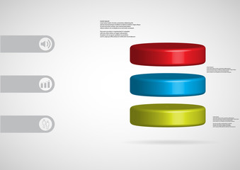 3D illustration infographic template with cylinder horizontally divided to three color slices