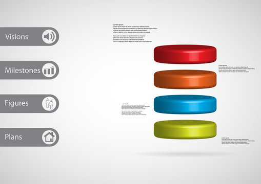 3D illustration infographic template with cylinder horizontally divided to four color slices