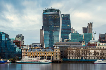 London, England - Panoramic skyline view of the famous Bank district of central London with...