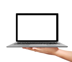 male hand holding  laptop © denphumi