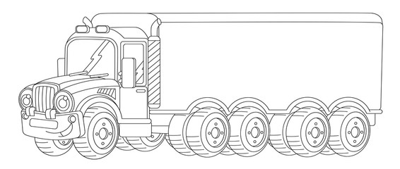 cartoon happy cargo truck with trailer - illustration for children
