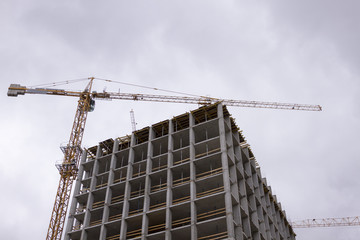 Construction work site and high rise crane building