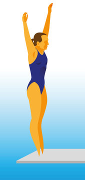 Young woman is a diving in the water with a springboard