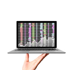  hand holding a laptop