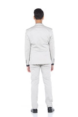 Fototapeta premium Full Length Snap Figure, Business Man Stand in Gray Suit pants and black shoes