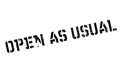 Open As Usual rubber stamp. Grunge design with dust scratches. Effects can be easily removed for a clean, crisp look. Color is easily changed.