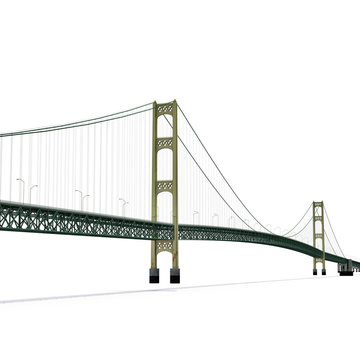 Mackinac Bridge Isolated on white. 3D illustration
