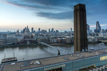 Amazing Sunset panorama from Tate modern Gallery to city of London, England, Great Britain