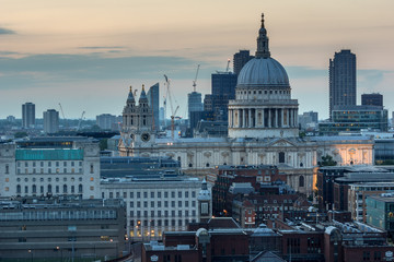 Fototapeta na wymiar Amazing Sunset panorama from Tate modern Gallery to city of London, England, Great Britain