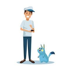 white background with guy and animal avatar social network communication