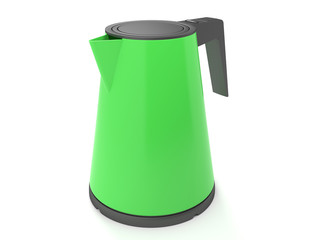 3d illustration of light green electric kettle isolated on white background.