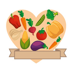 frame in heart shape with vegetables icon over white background colorful design vector illustration