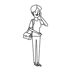 cartoon woman talking smartphone standing people