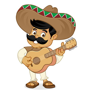 Mexican man cartoon playing guitar