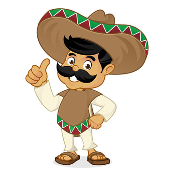 Mexican man cartoon giving thumbs up