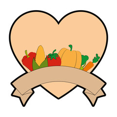 frame in heart shape with vegetables icon over white background vector illustration