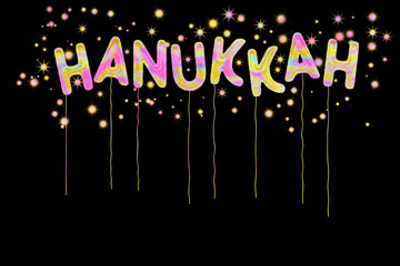 Hanukkah. Bright and colourful foil style balloons and stars.