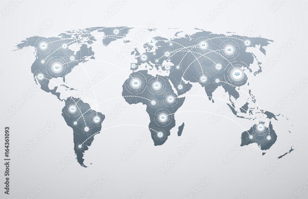 Poster world map with global connections. concept of connecting people to network around the world.