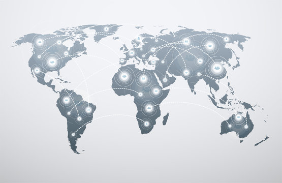 World map with global connections. Concept of connecting people to network around the world.