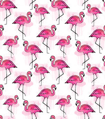 Fototapeta na wymiar Pink flamingo watercolor pattern