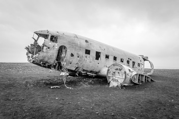 Fototapeta na wymiar DC-3 plane wreck on beach, Iceland