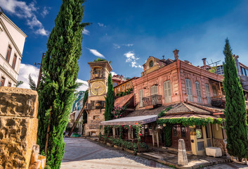 Clock tower in city centre Tbilisi, Georgia.