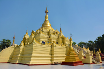 Golden paya in Shwe Sar Yan Buddhist complex in Thaton,  Myanmar (Burma).