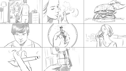 Bad habbits storyboard smoking fat fastfood