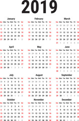 Calendar of 2019