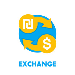 shekel to dollar exchange icon on white