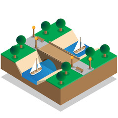 The river in the park. Isometric. Vector illustration.
