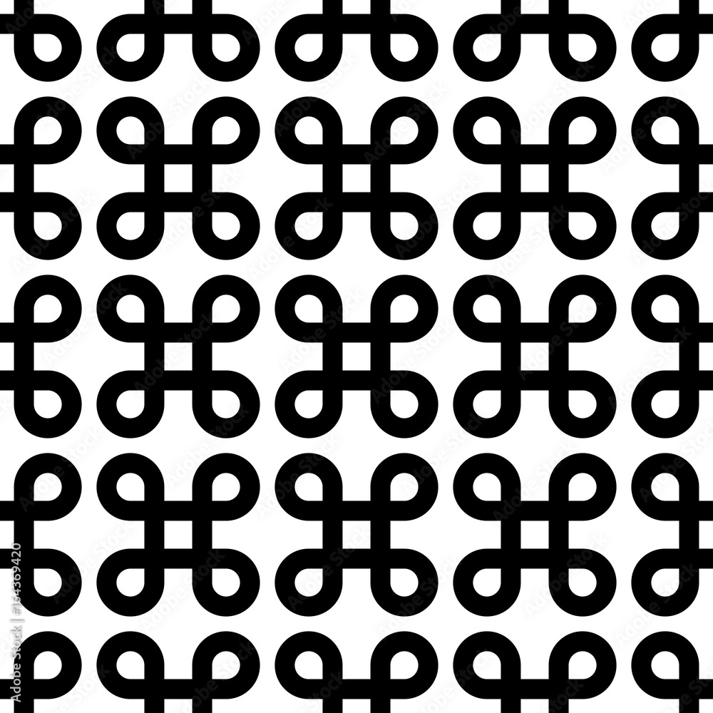 Poster abstract seamless pattern background. black bowen knots, or loop square, design elements in linear a