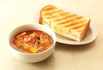 Asian food toast bread with curry chicken