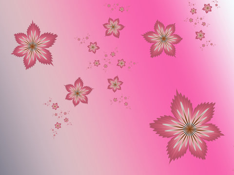 Abstract fractal flowers on a pink background