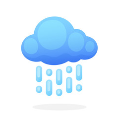 Cloud with rain isolated on white background. Vector illustration in flat style. Weather symbol 