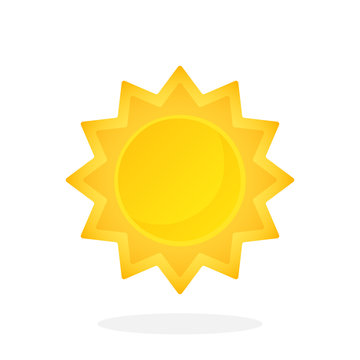 Cute sun with triangular rays isolated on white background. Vector illustration in flat style. Weather symbol 