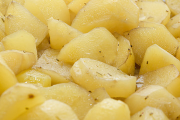 Baked potato slices in butter with spices