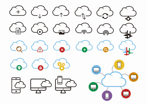 Vector set de iconos para Trabajar en nube