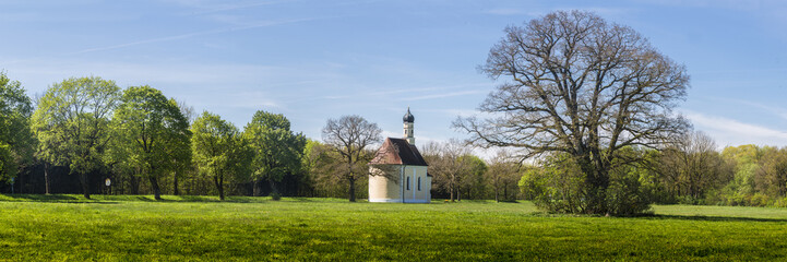 The lonley chapel of Maria Eich near Erping dominated by a huge beech tree makes a perfect composition