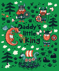 Daddys little viking print for childrens clothing