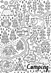 Summer camp and national park seamless pattern